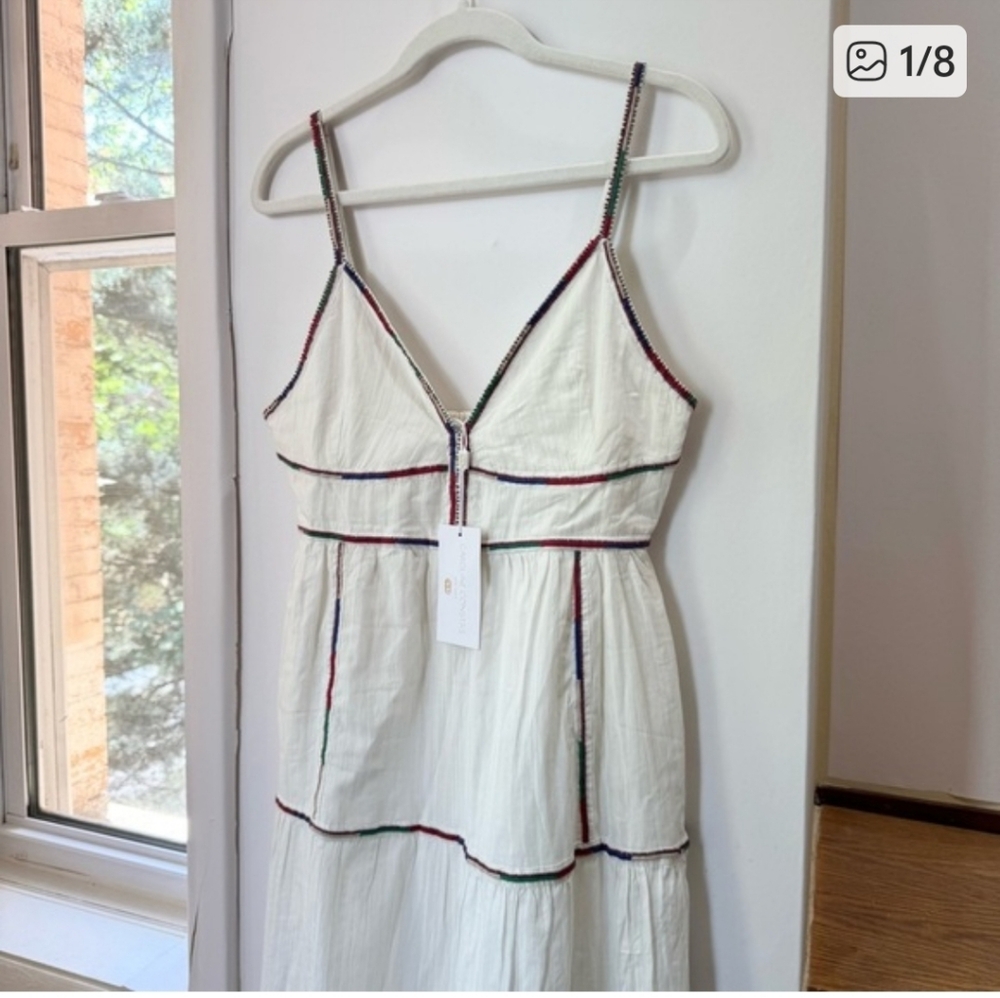 Caroline Constas Maxi Summer Dress Rainbow Embroidery Small